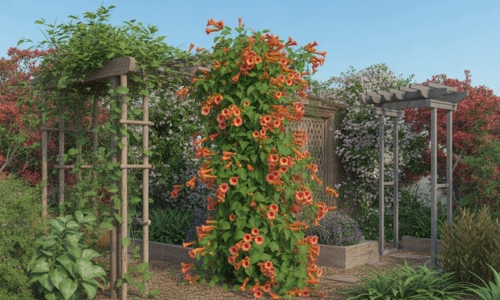 Intégrer la bignone au jardin idées d’associations, supports et aménagements pratiques