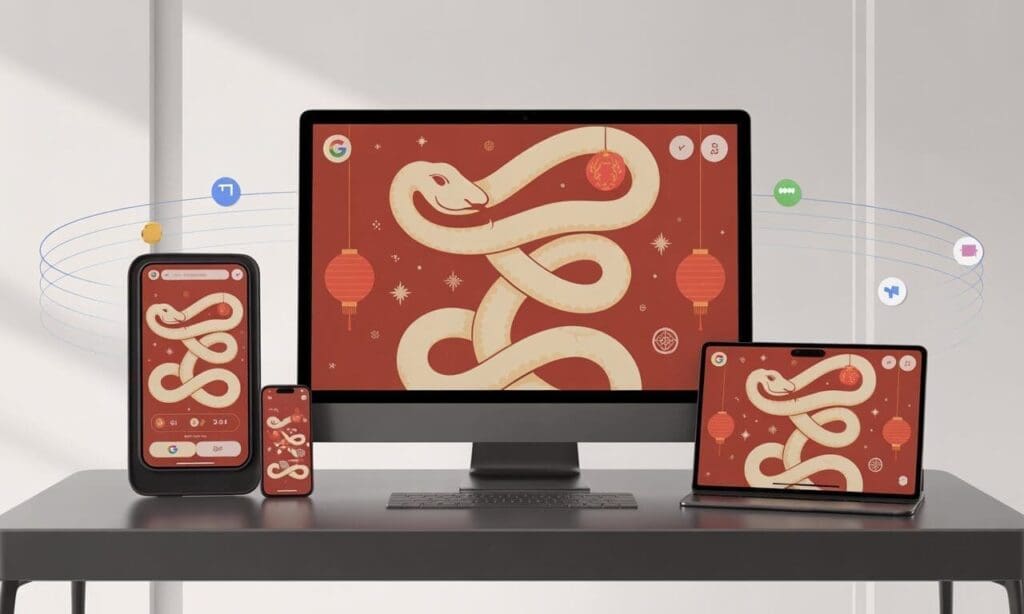 Où jouer et partager vos scores du jeu Google sur l&rsquo;année du Serpent, mobile, desktop et réseaux