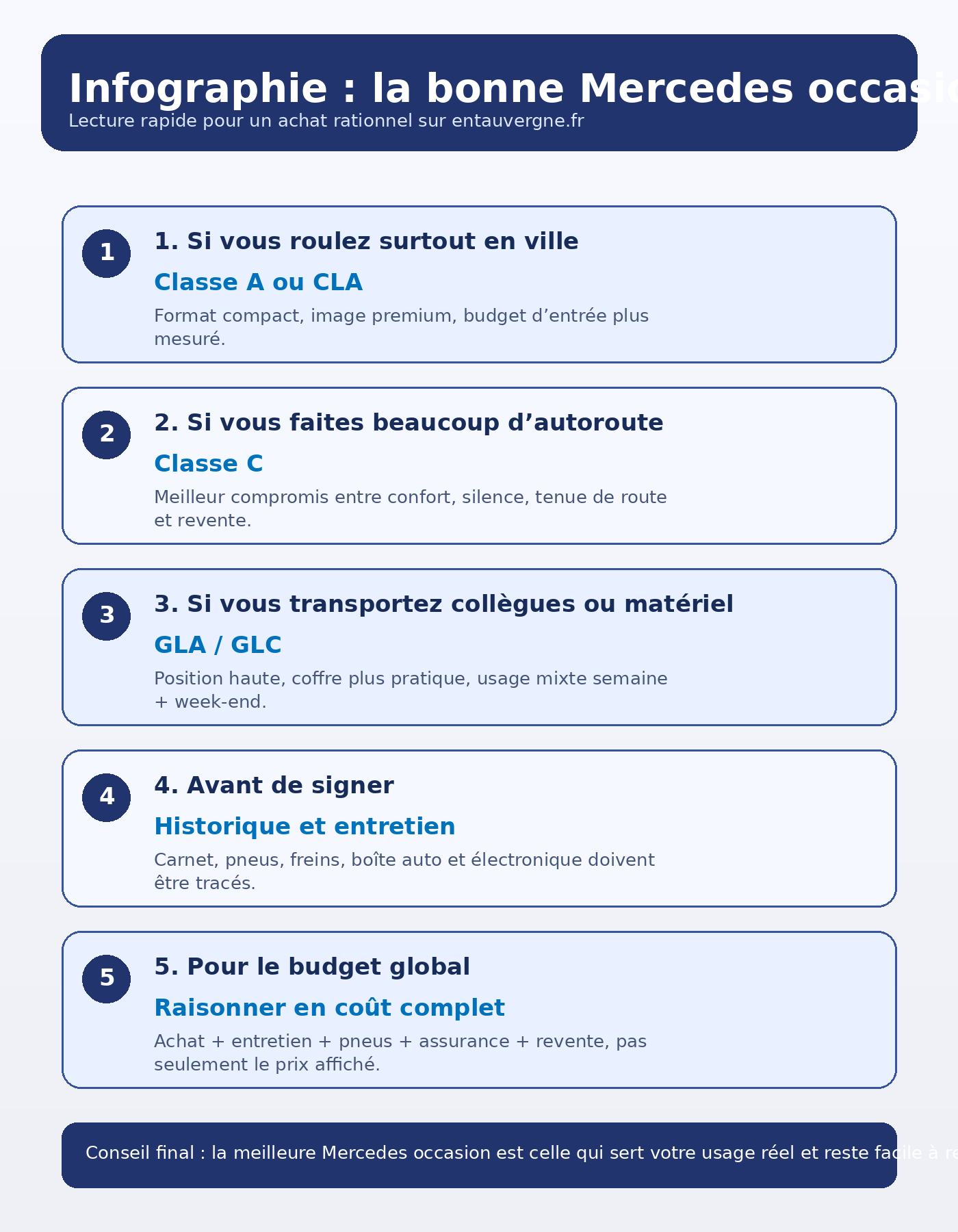 Infographie Mercedes occasion selon usage professionnel